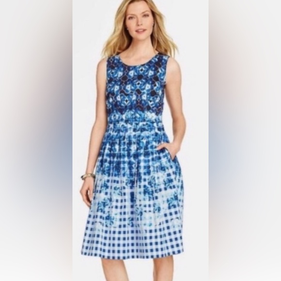 Talbots Sleeveless Blue Fit & Flare Dress - Picture 2 of 10